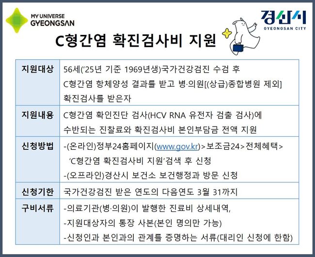 경산시, C형간염 확진검사비 전액 지원