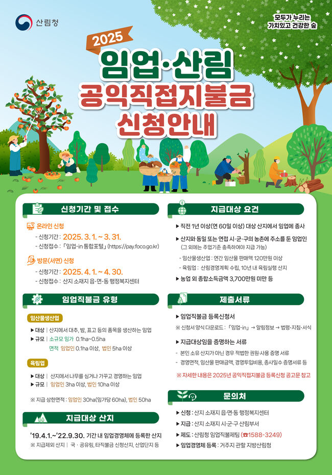경상북도, 2025년 임업·산림직불금 신청