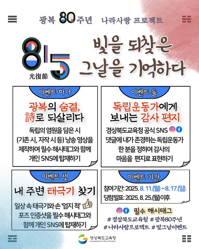 경북교육청, 광복 80주년 기념 ‘나라사랑 온라인 이벤트’ 개최